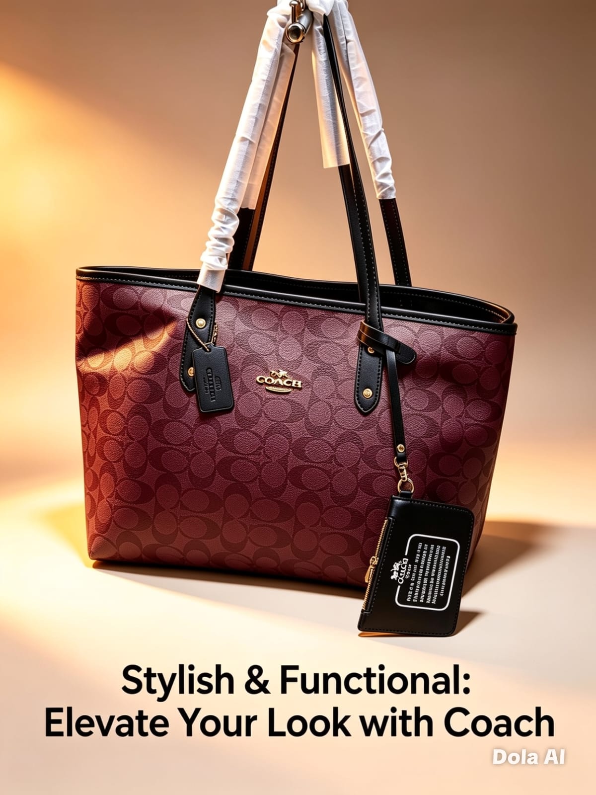 Coach Mini Rowan Tote With Cherry Print Burgundy