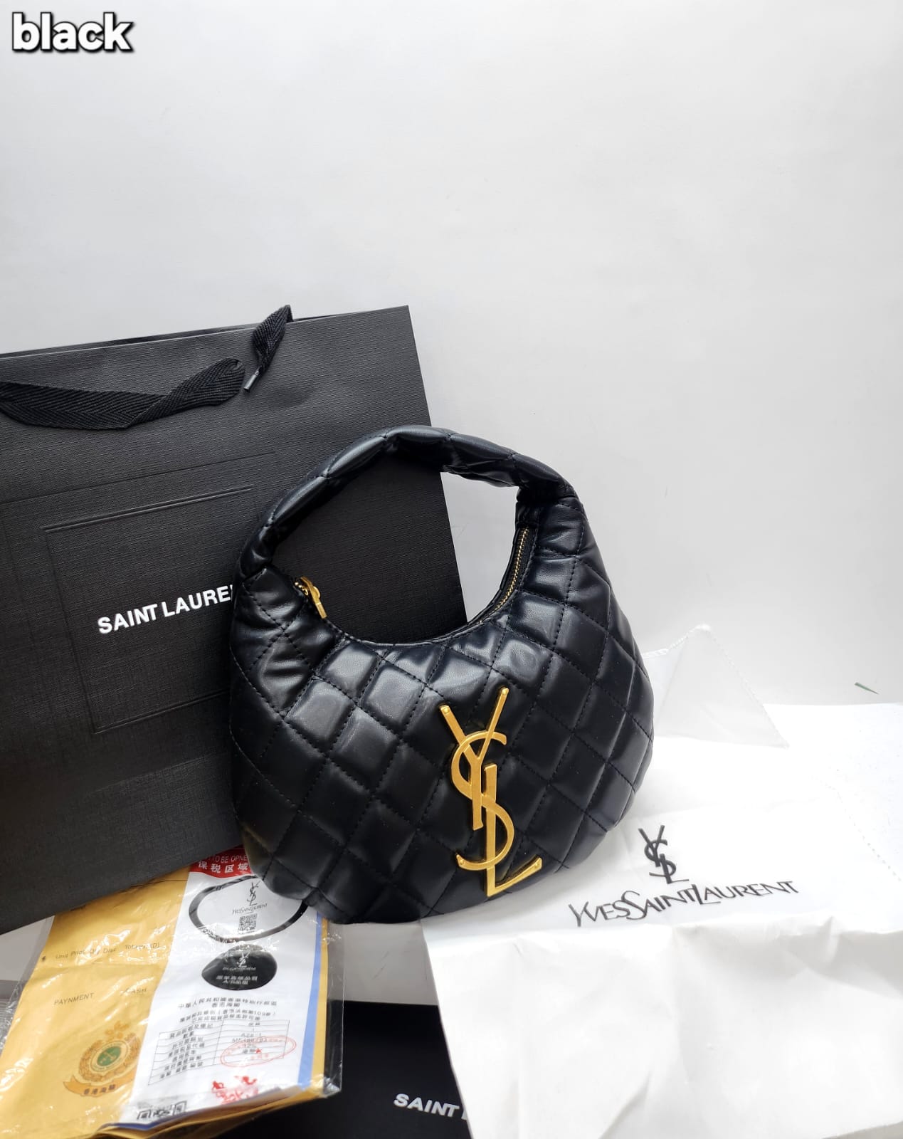 YSL Quilted Hobo Bag Black