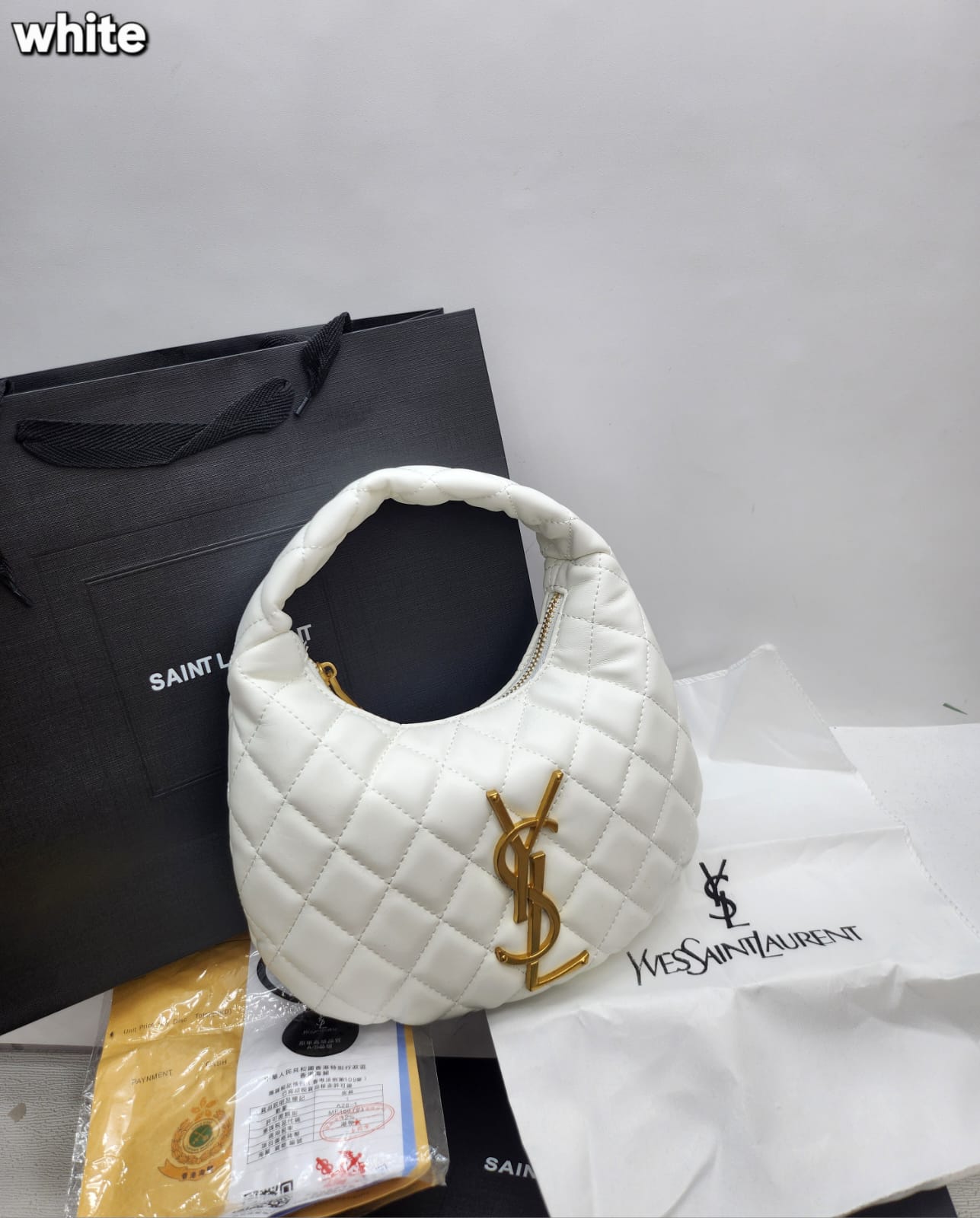 YSL Quilted Hobo Bag White