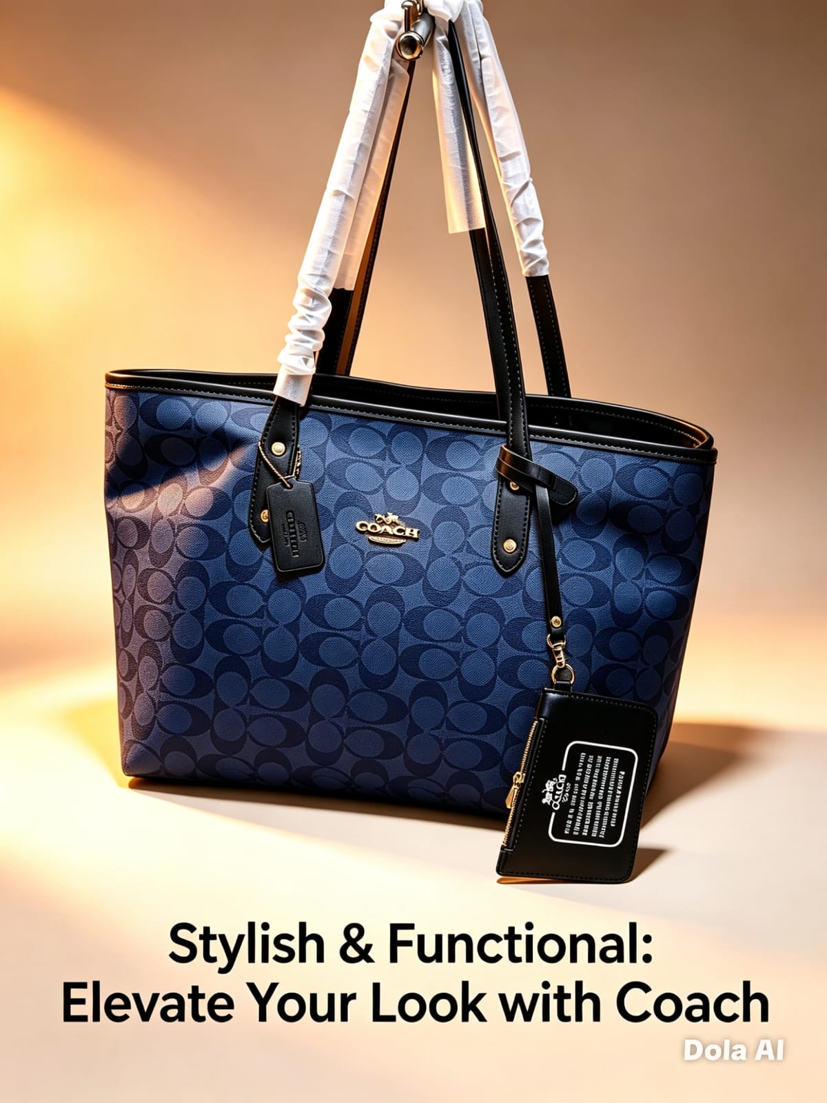 Coach Mini Rowan Tote With Cherry Print Navy